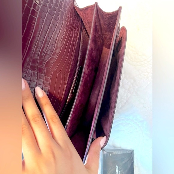 Saint Laurent YSL Burgundy Croc Medium Sunset Leather Bag - Picture 10 of 12